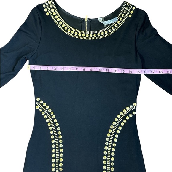 Black Bodycon Dress with Gold Stud Embellishments – Long Sleeve – Size L - Picture 5 of 9